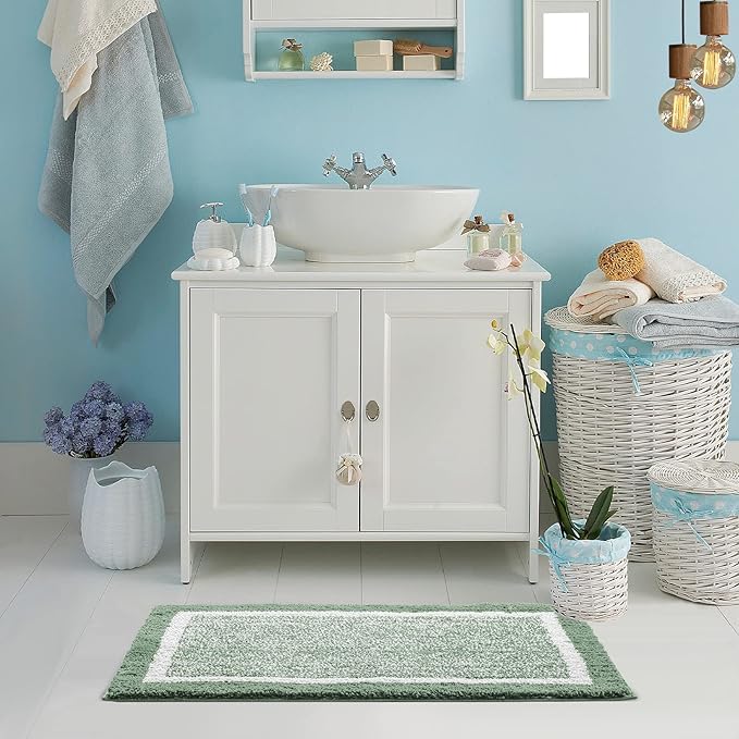 CozeCube Bath mats for Bathroom Non Slip, Fluffy Absorbent Microfiber Bath mat Washable, Aesthetic Bathroom Rugs, Large Sage Green Bath mat, Sage Green, 36" x 24"