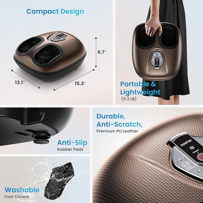 RENPHO Foot Massager Machine with Heat [2026 Upgraded], Shiatsu Foot Massager for Plantar Fasciitis, Christmas Gifts for Women, Cordless Control, Knead Away Fatigue, Soothe from Sole, BN