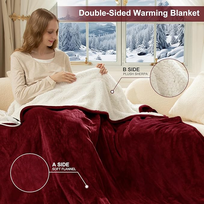 Full Size Heated Blanket Fast Heating - 72" x 84" Electric Blanket Full with 6 Heating Levels, 10 Hours Adjustable Timer, ETL Certified, Washable Heating Blankets for Home Office, Red