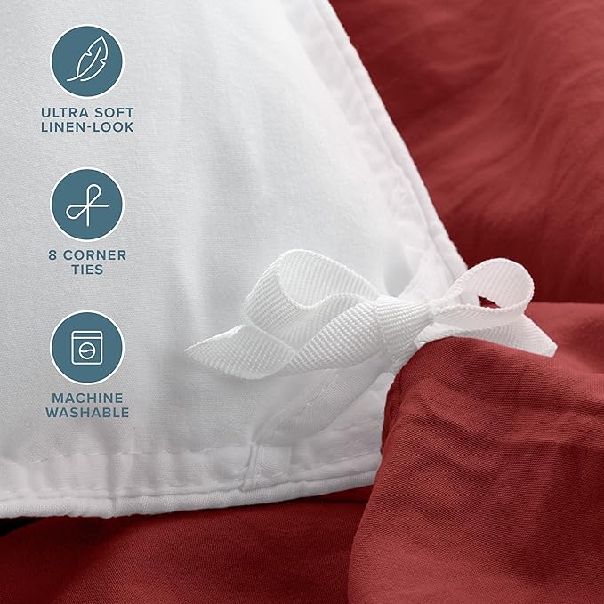 Bare Home Microfiber Duvet Cover Set - Ultra Soft Washed Microfiber - Full Size - Linen-Like Look - Easy Care - Breathable Fabric - Our Softest Duvet Cover Set (Full, Rosewood)