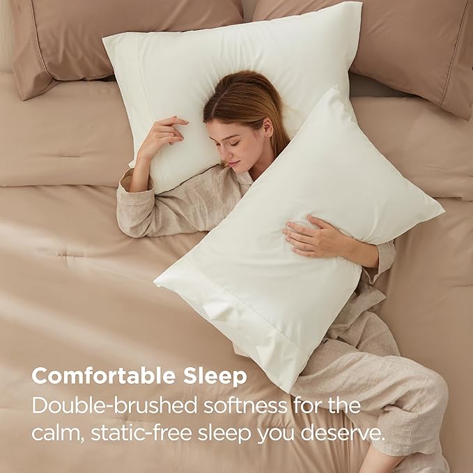 Bedsure King Size Pillow Cases Set of 2 - Ivory White Brushed Microfiber Pillowcases 2 Pack, Super Soft Pillow Case Cover with Envelope Closure, Wrinkle, Fade and Stain Resistant, 20x36 Inches