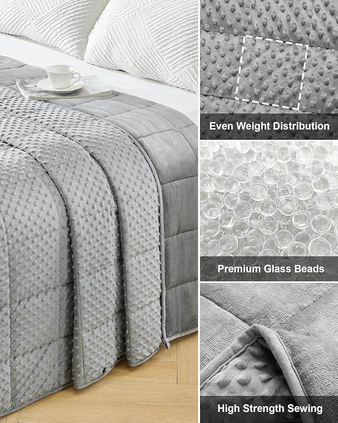 Minky Dot Weighted Blanket for Adults Queen Size 15 lbs, Soft Cooling Heavy Breathable Blanket for All-Season, Washable Weighted Throw with Glass Beads, 60 x 80 Inches, Grey