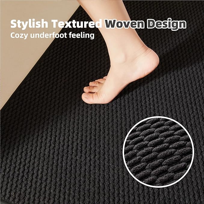 Black Large Bathroom Rugs Non Slip Washable Bath Rugs Super Absorbent Bathroom Rug Thin Quick Dry Low Pile Bath Mats, Black 36''x60''