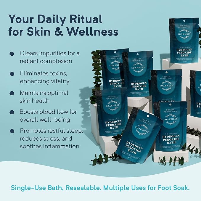 Hydrogen Peroxide Epsom Salt Bath Soak - USA-Made – Patented Bath Salts, Muscle Recovery, & Skin Detoxification – Magnesium Salts for Bathing - Doctor Formulated Pure Epsom Salt (3-Pack)