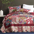 Cotton Bedspread Quilt Bedding Sets 3 Pieces Reversible Coverlet Sets Comforters Gorgeous Paisley Floral Patchwork Red Bedspread, Queen Size