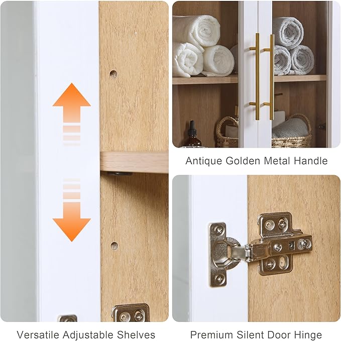Bathroom Wall Cabinet, 23.5×31.4'' Storage Cabinet, Arched Cabinet Wall Mount with Adjustable Shelf & Glass Doors, Medicine Cabinet for Laundry Room, Bathroom, Kitchen, Living Room, Bedroom, White