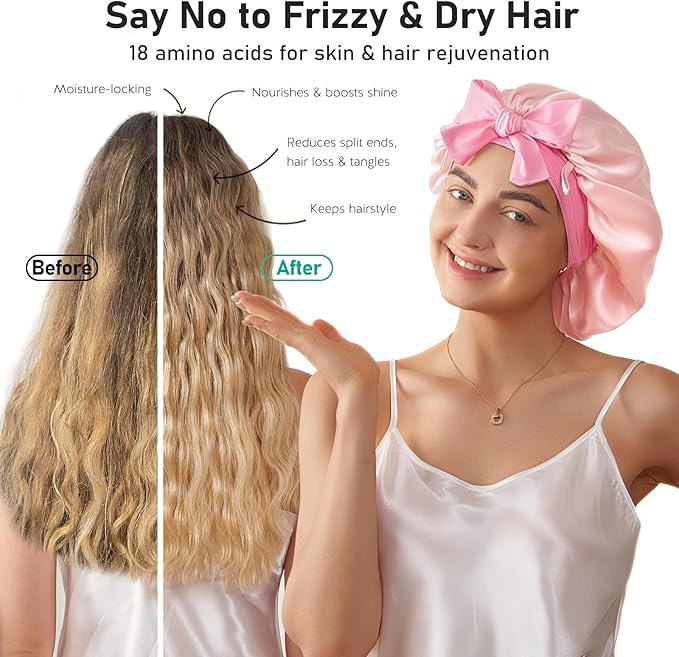 LitBear 100% Mulberry Silk Bonnet for Sleeping Women, 6A 22 Momme, Large Double-Layer Silk Hair Wrap with Tie Band