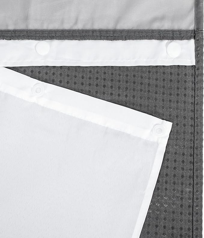 River Dream Heavyweight No Hooks Required Dotted Waffle Weave Shower Curtain with Snap in Liner - 71W x 74H,Hotel Grade,Spa Like Bath Curtain,Graphite Grey