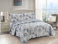 Brilliant Sunshine Blue Toile in Beige and Ivory Patches, 3-Piece Quilt Set with 2 Shams, Reversible Bedspread, Soft Lightweight Coverlet, All-Season, King, Blue
