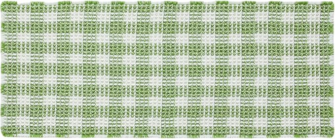 Waffle Bath Mat, Boho Bathroom Rugs Non Slip Washable Absorbent Checkered Bathroom Mat Quick Dry Cute Bath Mat, 48"x24" Green and White