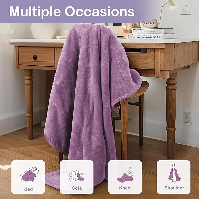 Electric Heated Blanket Queen Size 84"x90", Dual Controllers, Cozy Large Oversized, 5 Heating Levels & 10 Hours Auto Off, Cozy for Bed, Sofa, & Office, Machine Washable, Purple