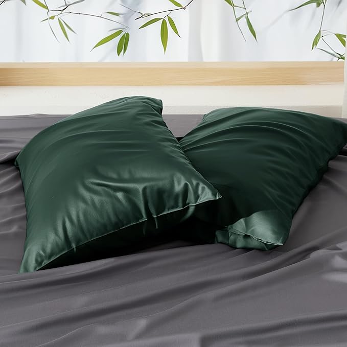 Bedsure Pillow Cases Standard Size, Cooling Pillow Cases, Rayon Derived from Bamboo Forest Green Pillowcases Standard Set of 2, Breathable & Soft Pillow Covers with Envelope Closure, 20x26 Inches