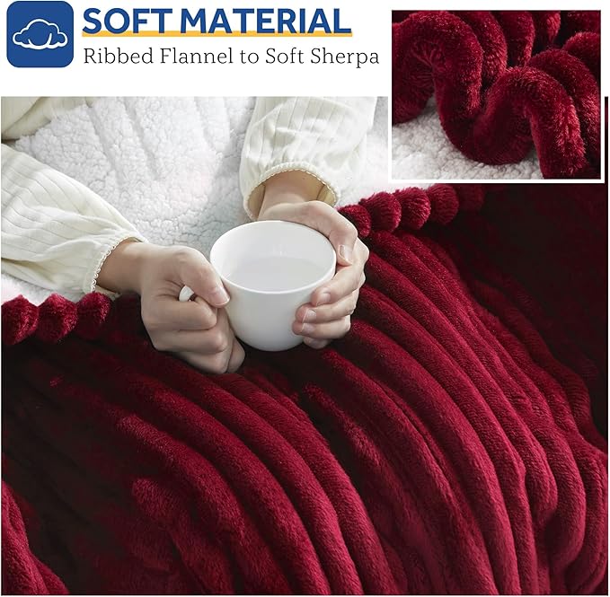 SEALY Heated Blanket Electric Throw, 50"x60" Heating Blanket Throw, 6 Heat Levels & 2-10 Hours Auto-Off Over-Heat Protection, Ribbed Flannel to Sherpa, Machine Washable, Red