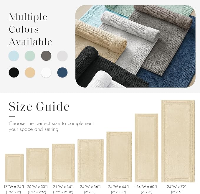 Madison Park Splendor Reversible 100% Cotton Tufted Bathroom Rug-3000 GSM Hotel Quality Luxurious Plush Medium Pile Bath Mat Absorbent, Quick Dry, Shower Room Décor, 20x30 Natural