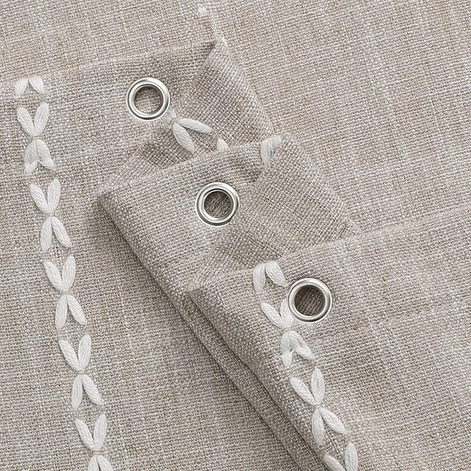 MitoVilla Boho Extra Long Shower Curtain 72 x 84, Tan 84 inch XL Polyester Linen Tassel Fabric Shower Curtain Set with Hooks for Vintage Country Farmhouse Bathroom Decor, Thick & Wrinkle Resistant