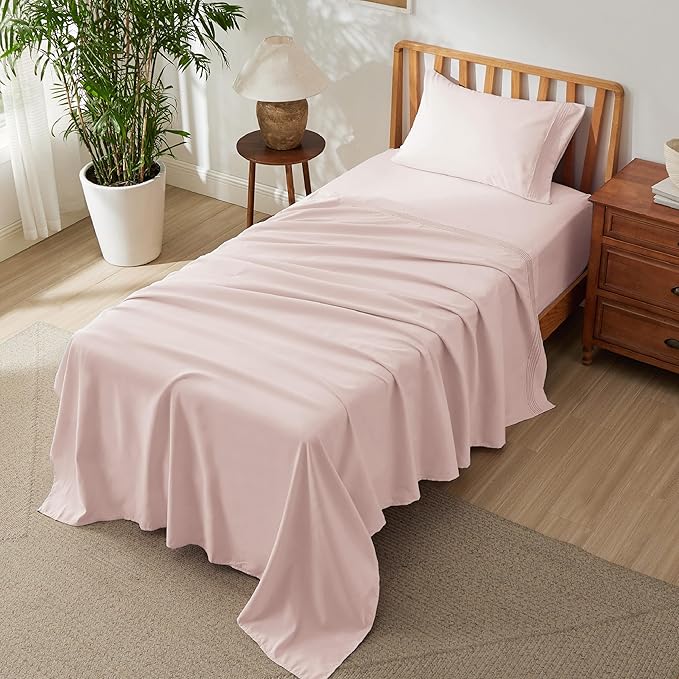 Bedsure Deep Pocket Twin Sheets Set - Fits Mattresses Up to 21 Inches Thick -3 Piece GentleSoft Bed Sheets, Moisture Wicking, Soft & Cooling Bedsheet & Pillowcases, Easy & Secure Fit, Blush Pink