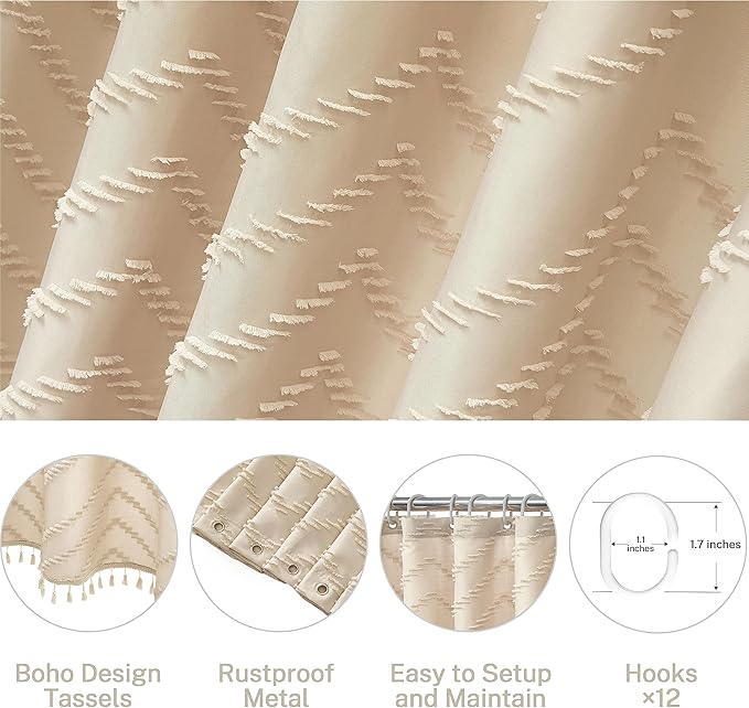 Stall Shower Curtain 36x72 Beige Fabric Shower Curtain Stall Size Cloth Shower Curtains Tufted Chevron Striped Textured Modern Farmhouse Minimalist for Bathroom Decor