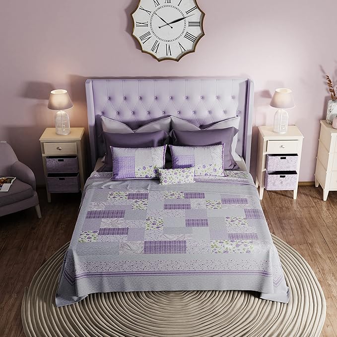 Donna Sharp Twin Quilt -Lavender Rose Cotton Contemporary Quilt with Patchwork Pattern- Machine Washable