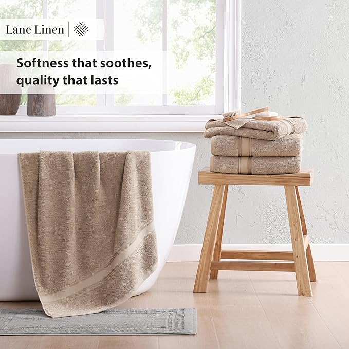 LANE LINEN Towel Sets for Bathroom - 12-Pack 100% Cotton Towels, Zero Twist, 4 Bath, 4 Hand & 4 Washcloths, Soft & Highly Absorbent, Premium Hotel & Spa-Quality Design, Easy to wash - Tapue