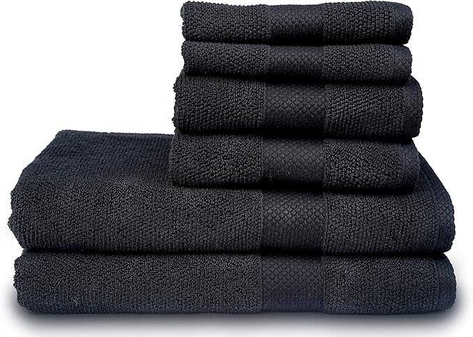 MAURA Premium Bath Towel Set 100% Cotton. 6 Piece Ultra Absorbent Quick Dry Soft Terry Bath Towels for Bathroom, Hotel and Spa Quality, Black