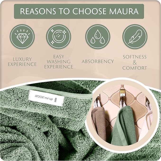 MAURA Basics Hand Towels for Bathroom with Hanging Hook Loops. Soft, Durable, Long Lasting and Absorbent Hand Towel Sets for Bathroom, American Standard Size 16"x28", Sage Green