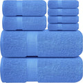 Infinitee Xclusives Luxury 100% Cotton Towel Set – 8 Piece Bathroom Towel Set (2 Bath Towels, 2 Hand Towels, 4 Washcloths) – Soft & Absorbent Towels for Bathroom (Eloquent Blue)