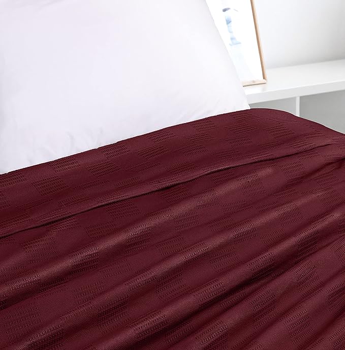 Utopia Bedding Burgundy 100% Cotton Blanket [Queen Size - 90x90 Inch] 350GSM Lightweight, Soft and Breathable Thermal Blanket for All Seasons