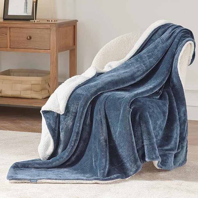 Bedsure GentleSoft Sherpa Fleece Throw Blanket for Couch - Thick and Warm Throw for Women and Men, Soft Fuzzy Plush Blanket for Winter, Slate Blue, 50x60 Inches