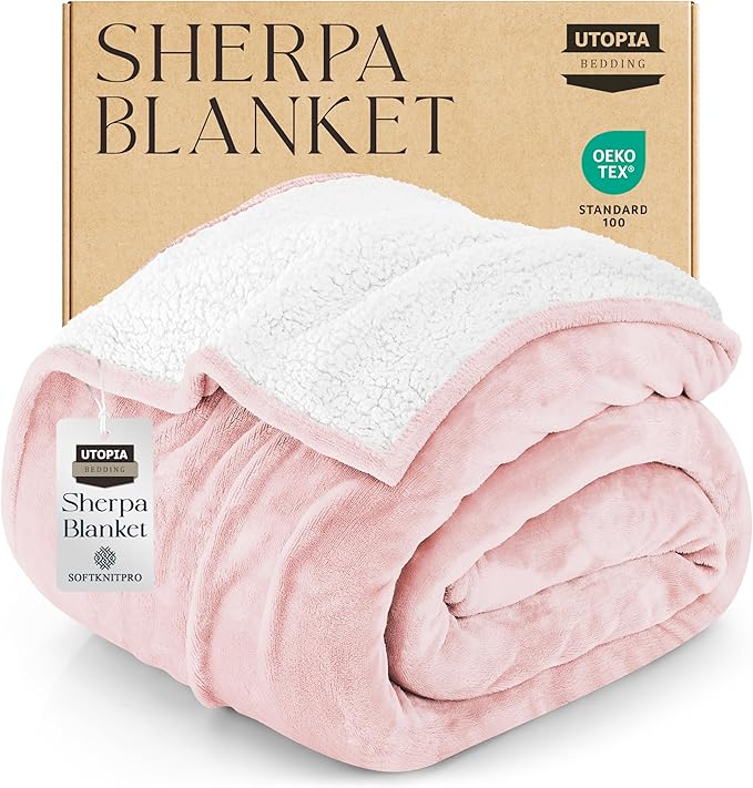 Utopia Bedding Sherpa Blanket California King Size (Pink, 102x96 Inches) - Soft Lightweight Plush Fleece Reversible Blanket for Bed, Sofa, Couch, Camping and Travel
