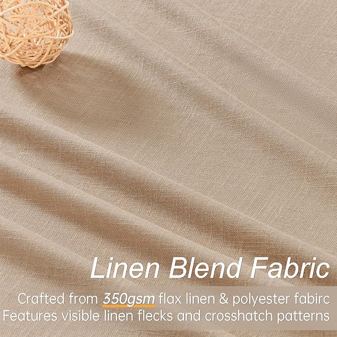 Topfinel Pinch Pleat 100% Blackout Curtains & Drapes 84 Inch Length 2 Panels Set, Flax Linen Taupe Tan Beige Room Darkening Soundproof Curtains with Hooks Rings for Bedroom Living Room Track System