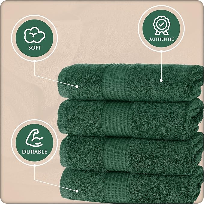 MAURA Basics Hand Towels for Bathroom with Hanging Hook Loops. Soft, Durable, Long Lasting and Absorbent Hand Towel Sets for Bathroom, American Standard Size 16"x28", Hunter Green