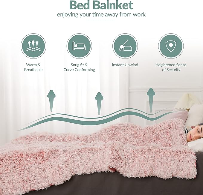 Wemore Shaggy Long Fur Faux Fur Weighted Blanket, Cozy and Plush Sherpa Long Hair Blanket for Adult 15lbs, Fluffy Fuzzy Sherpa Reverse Heavy Blanket for Bed, Couch, Backprint Pink, 60 x 80 Inches