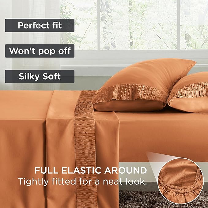 Bedsure California King Sheet Sets - 4 Pieces Soft Cal King Sheets - Breathable & Cooling - Hotel Luxury - Easy Care Polyester Microfiber Bedding for Women, Men, Dusty Orange