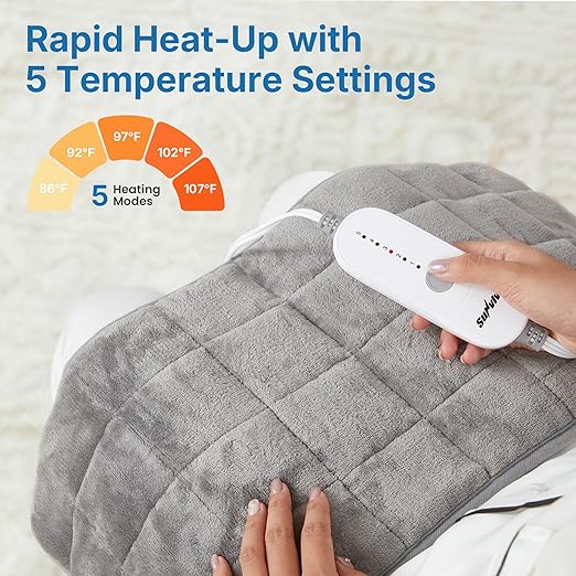 Gentle Pressure Heating Pad – Weighted Electric Pad with Soothing Heat & Balanced Pressure, 5 Heat Levels, Auto Shut-Off, Machine Washable Heat Pad for Neck & Shoulder, Gray
