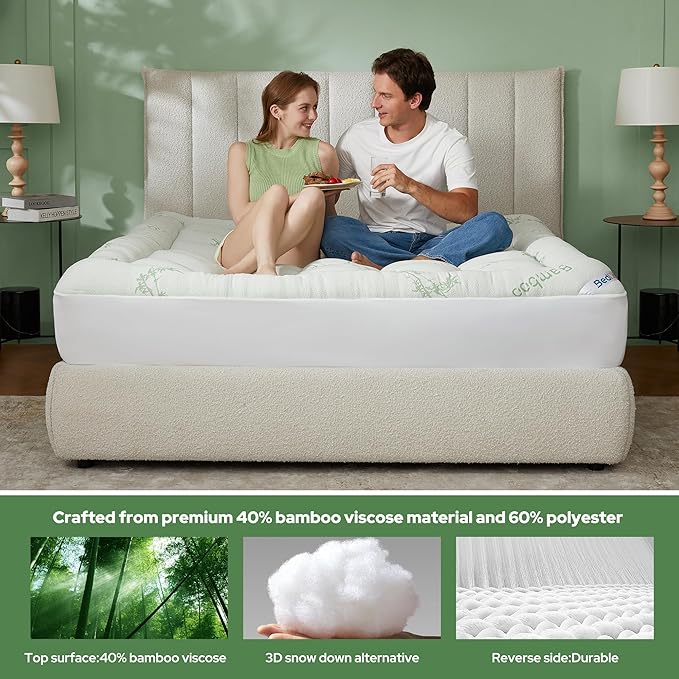 BEDLORE California King Mattress Topper Viscose Derived from Bamboo, Thick Pillow Top Mattress Pad with Stretchable Pockets for 6"-18" Mattress, Soft Mattress Topper for Back Pain Relief