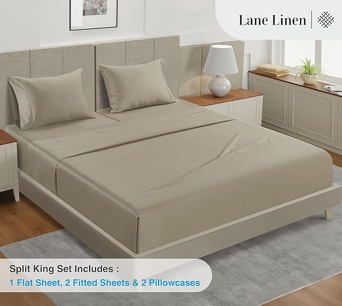 LANE LINEN Split King Sheet Sets – 450 Thread Count 100% Cotton Sheets, Soft & Breathable Sateen Weave, 15” Deep Pocket Fully Elasticized Fitted Sheet, Fade-Resistant Hotel Bedding, Linen