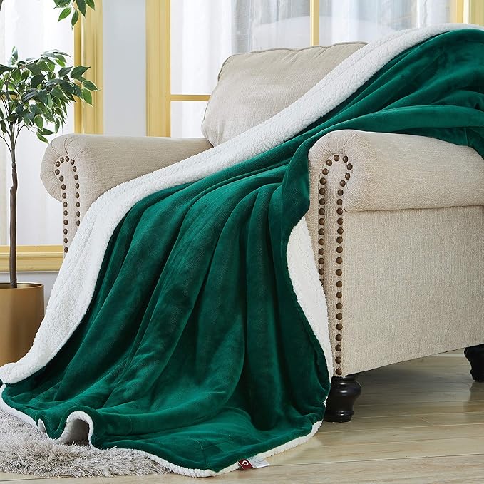 SOCHOW Sherpa Fleece Throw Blanket, Double-Sided Super Soft Luxurious Plush Blanket Queen size 90 inchx90 inch, Green