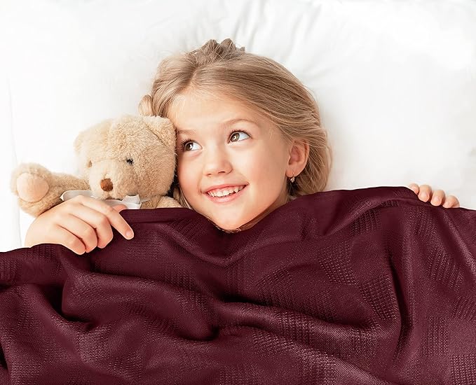 Utopia Bedding Burgundy 100% Cotton Blanket [Queen Size - 90x90 Inch] 350GSM Lightweight, Soft and Breathable Thermal Blanket for All Seasons