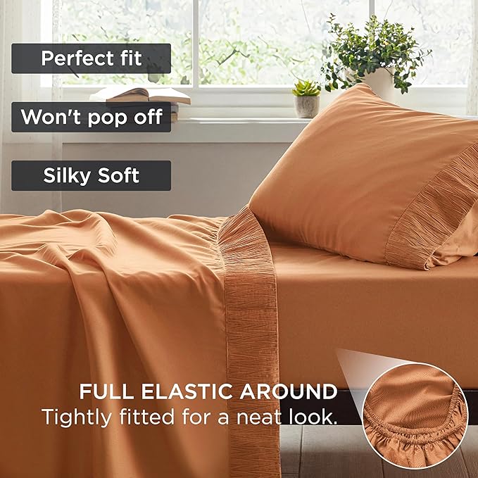 Bedsure Twin Sheets Set - 3 Pieces Soft Twin Bed Sheets - Breathable & Cooling - Hotel Luxury - Easy Care Polyester Microfiber Bedding for Women, Men, Dusty Orange