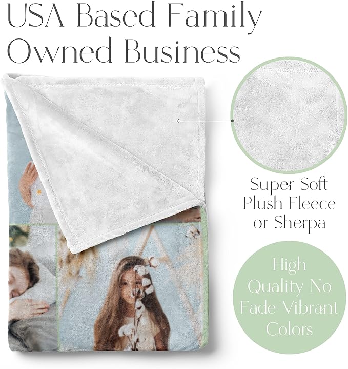 Ships Next Day, Custom Blanket with Picture - Printed in USA, Personalized Photo Blanket (Fleece – 50x60)