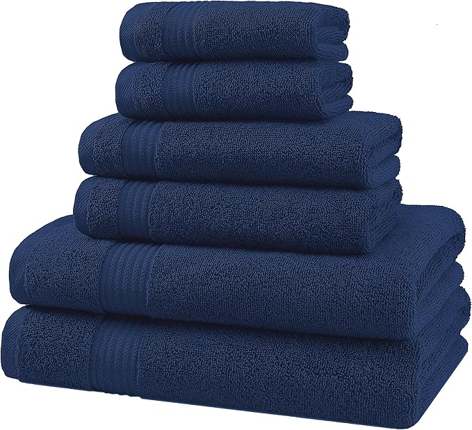 American Veteran Towel, 6 Piece Towel Set for Bathroom, 100% Cotton Turkish Bathroom Towels, 2 Bath Towels 2 Hand Towels 2 Washcloths, Navy Blue