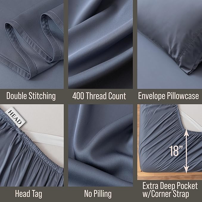 Bella Coterie Luxury Bamboo Viscose King Size Sheet Set | 100% Organically Grown | Ultra Soft | Cooling for Hot Sleepers | 18" Deep Pocket [Slate Blue]
