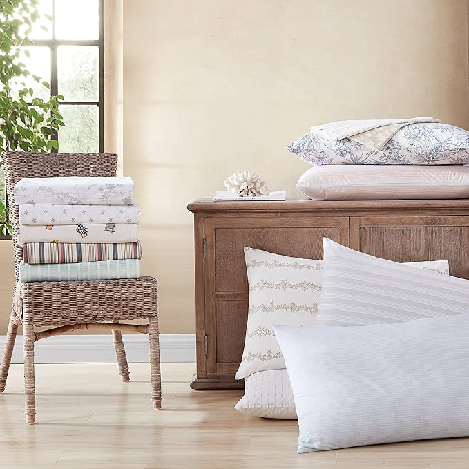 Tommy Bahama - Queen Size Sheets Set, Crisp & Tailored Cooling Sheets with a Smooth Cotton Percale Lightweight Feel - Bed Sheets with Matching Pillowcases & Fitted Sheet (Beach Chairs Multi)