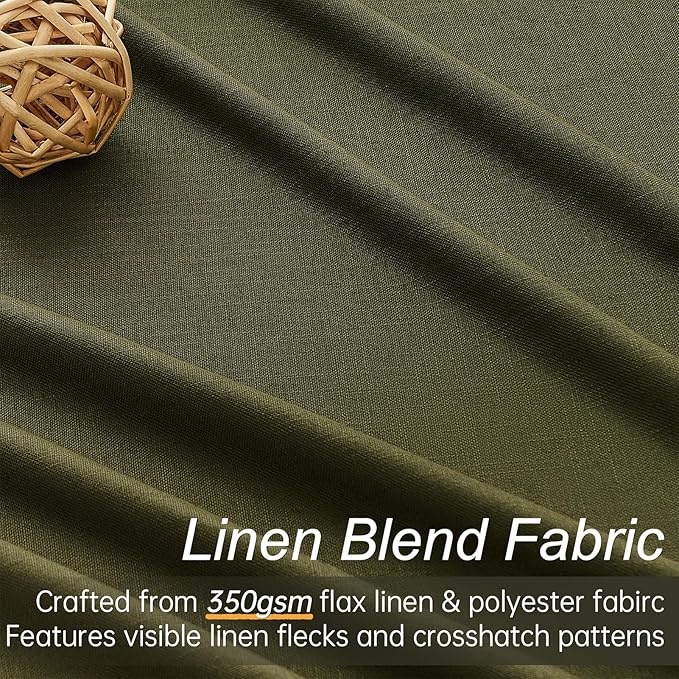 Topfinel Olive Green 102 Inches Long Custom Blackout Linen Curtains, Pinch Pleated Noise Cancelling Curtains with Pin Hooks for Traverse Rods, Viral Drapes 2 Panels for Living Room Master Bedroom