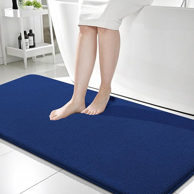 OLANLY Thick Memory Foam Bath Mat Rug 59x24, Extra Soft Absorbent Bathroom Rug, Quick Dry Bath Mats, Non-Slip, Machine Washable Carpet for Bathroom, Tub and Shower, Home Decor Accessories, Navy