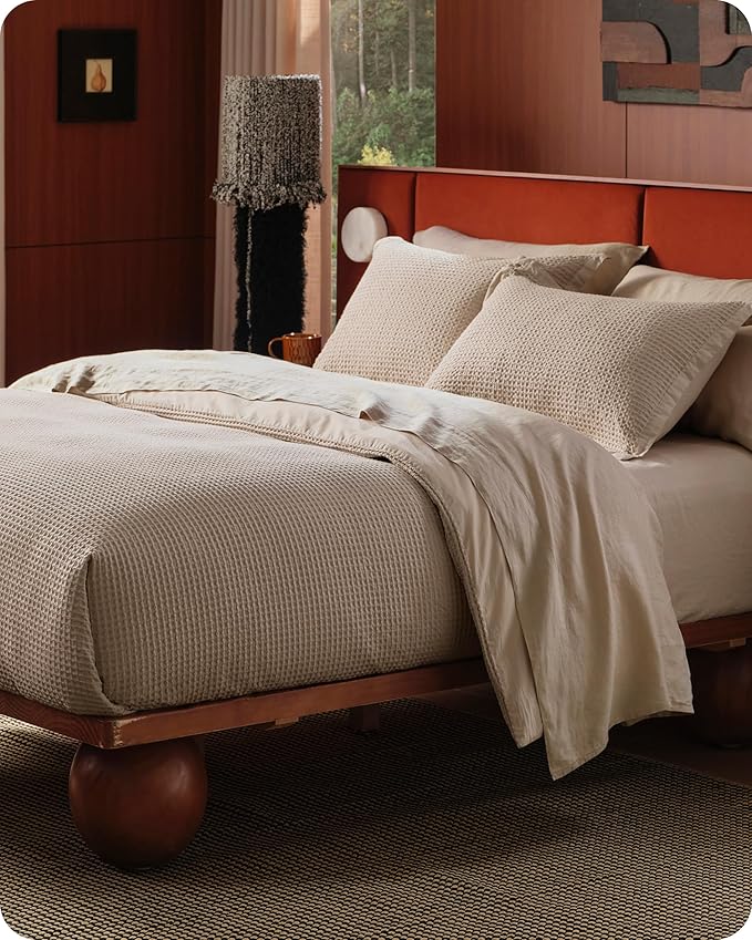 Bedsure Cotton Duvet Cover King - 100% Cotton Waffle Weave Khaki Duvet Cover King Size, GentleSoft™ and Breathable Tan Bedding Set for All Season, 3 Pieces, 104"x90"