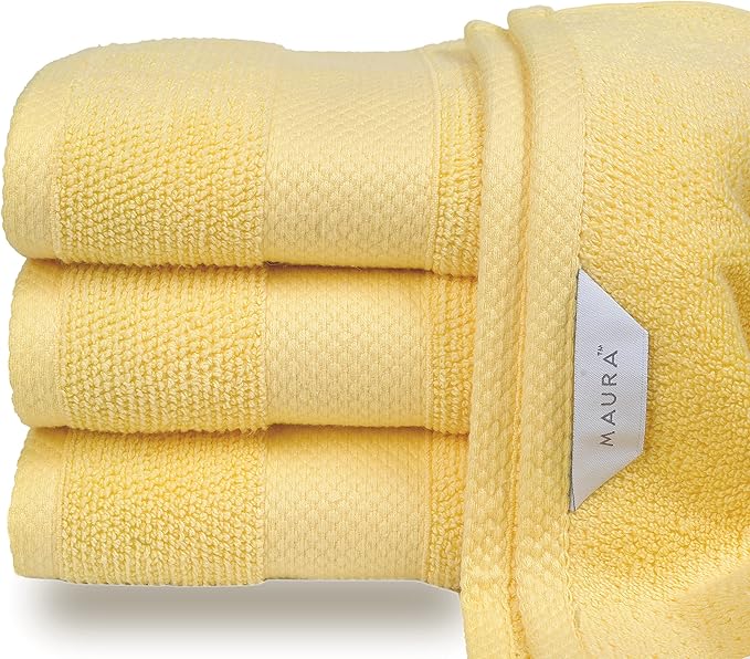 MAURA Premium Hand Towels 100% Cotton 16x30 Oversized Ultra Absorbent Quick Dry Soft Towels for Bathroom Extra Large Hand Towels, Yellow