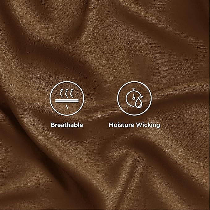 Bedsure California King Sheet Sets, Cooling Sheets for Hot Sleepers, Rayon Derived from Bamboo, Breathable & Soft, Deep Pocket Up to 16 Inches, Hotel Luxury Silky Bedding, Brown