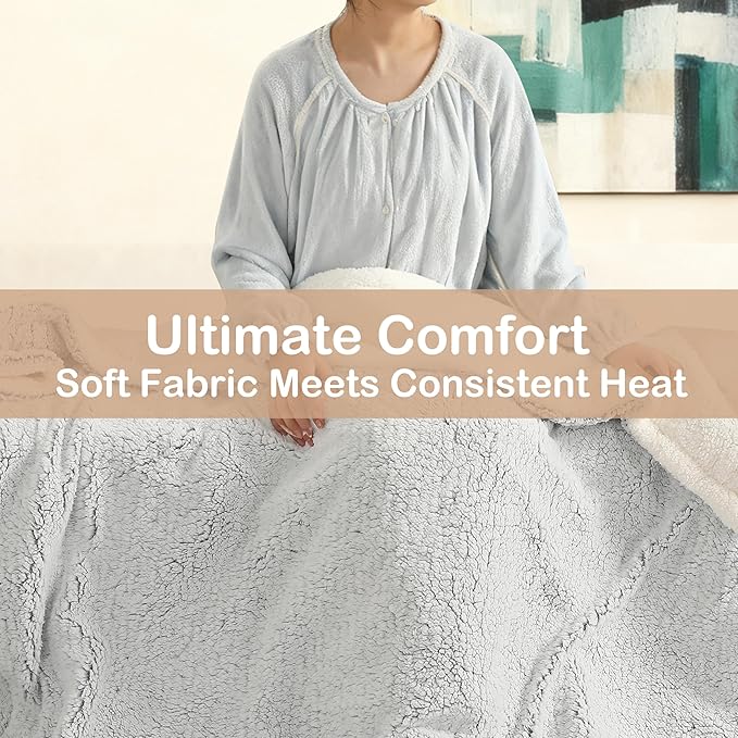 Electric Heated Blanket Full Size 72×84, 6 Heating Settings & 1-10H Auto Off Double Sided Plush Sherpa Ultra-Soft Warm Thick, Machine Washable, Fast Heating, Home Office, Light Gradient Blue