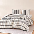 Amazon Basics Waffle Weave Microfiber 3-Piece Duvet Cover Set, Includes 1 Duvet Cover and 2 Pillow Shams, California King, Grey Striped